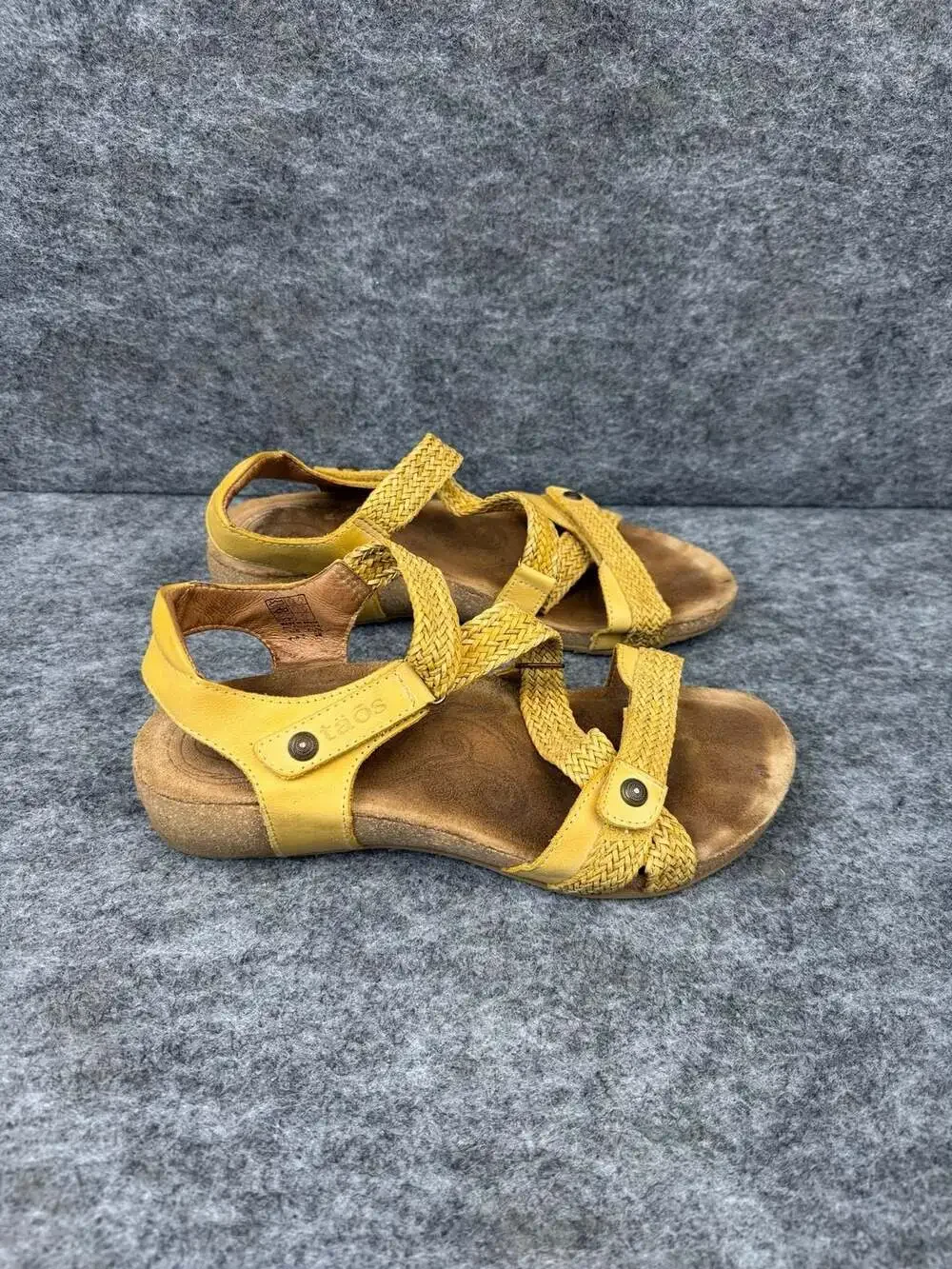 Taos Footwear Trulie Braided Leather Wedge Sandals in Yellow